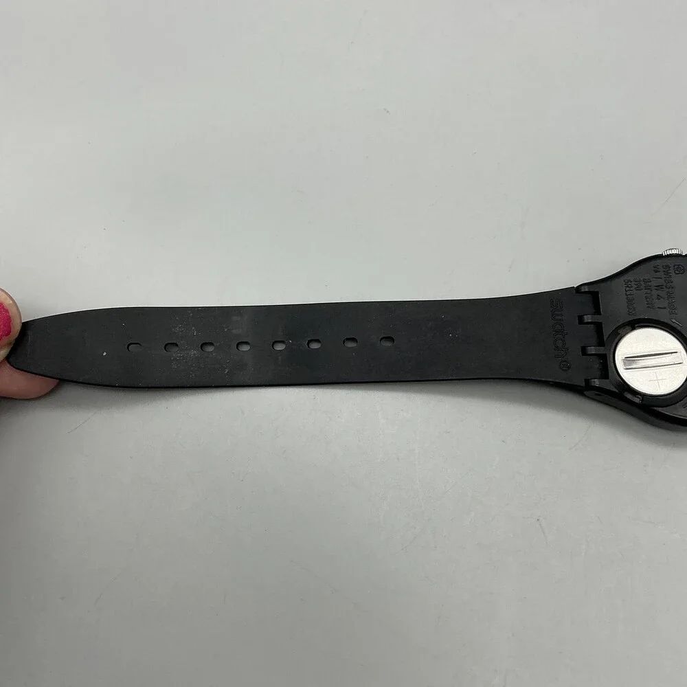 Vintage Swatch Mens Watch 34mm Once Again GB743 Black Day Date Swiss 1999